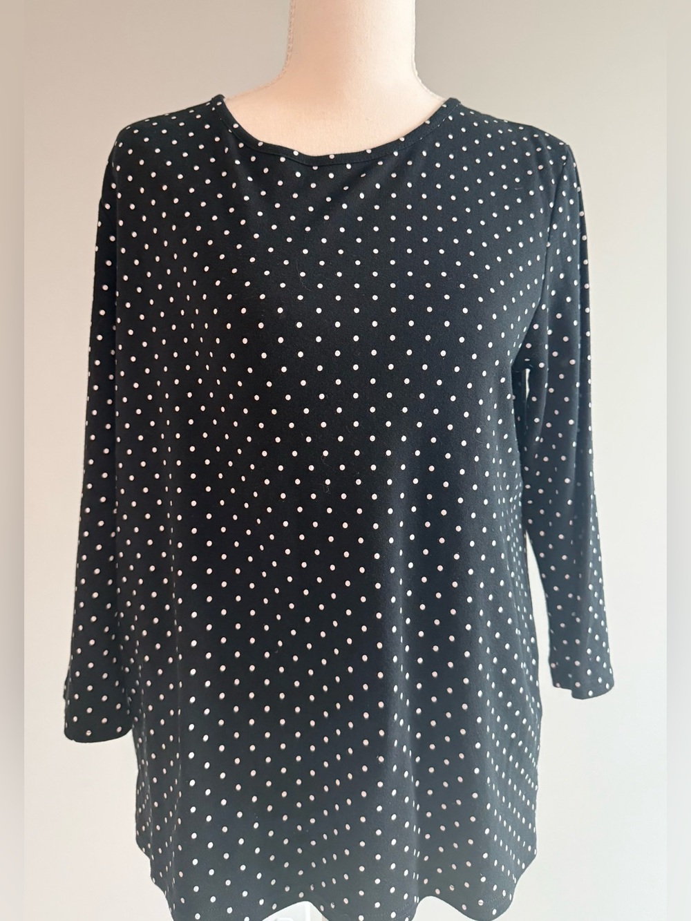 Women’s Black & White Polka Dot 3/4 Sleeve Top - Size Medium